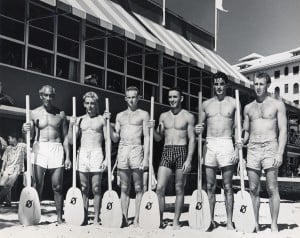 1943 Macfarlane Regatta Senior Men Duke Kahanamoku, Thad Ekstrand, Jim Fernie, Carlos Rivas, Tom Arnott, Tommy O'Brien