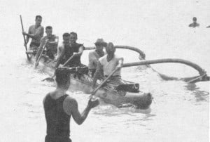 "Toots" Minvielle, founder and coach of Outrigger's 1956 Molokai crew welcomed them at the finish of the race.