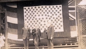 Ernest. T. Chase, President of OCC, Governor Lucius E. Pinkham, and the Honorable Sanford B. Dole, first Governor of Hawaii, at the Outrigger Canoe Club on April 18, 1918.