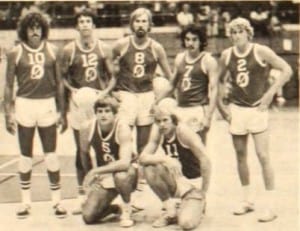 1977 OCC Open Volleyball Team Front: Randy Shaw, Jim Iams.  Standing: Cliff Kapololu, Bill Johnson, Ilmar Tarikas, Charlie Jenkins, Peter Ehrman.